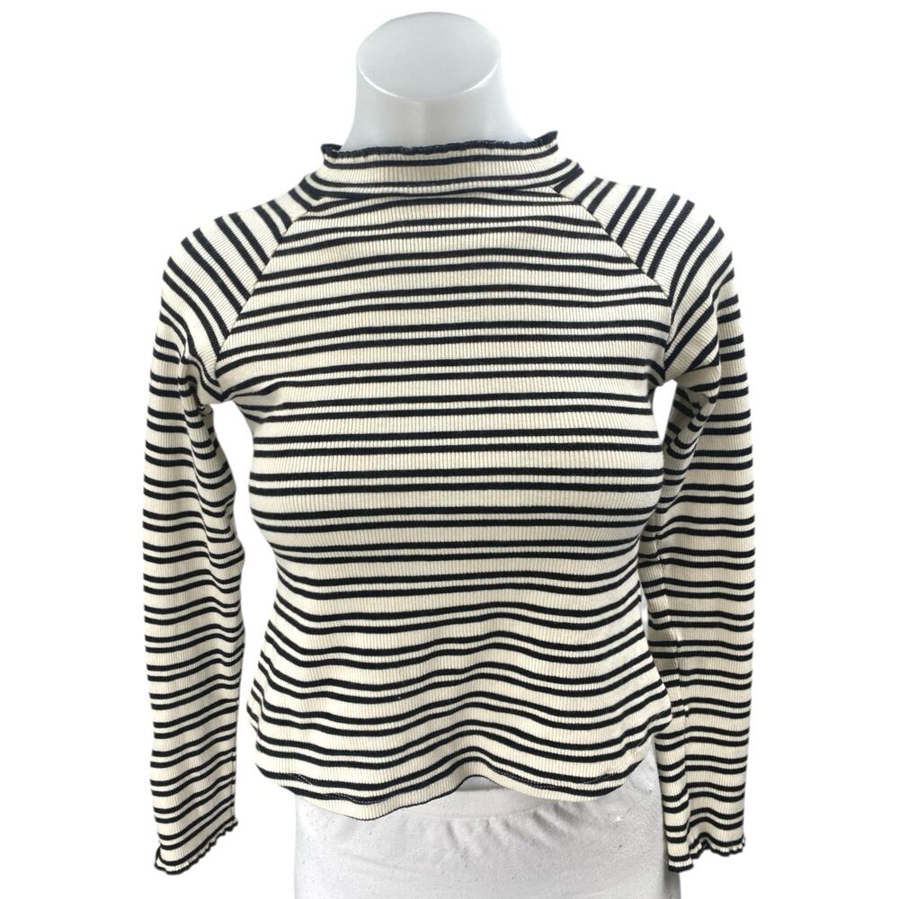 Free People White Black Striped Open Back Long Sleeve Crop Sweater Top Size S